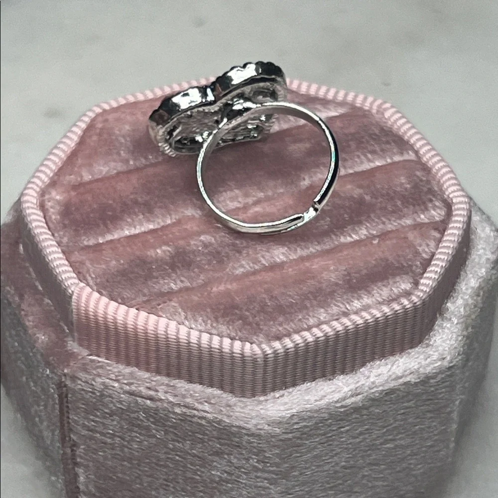 Silver and Pink Crystal Adjustable Ring